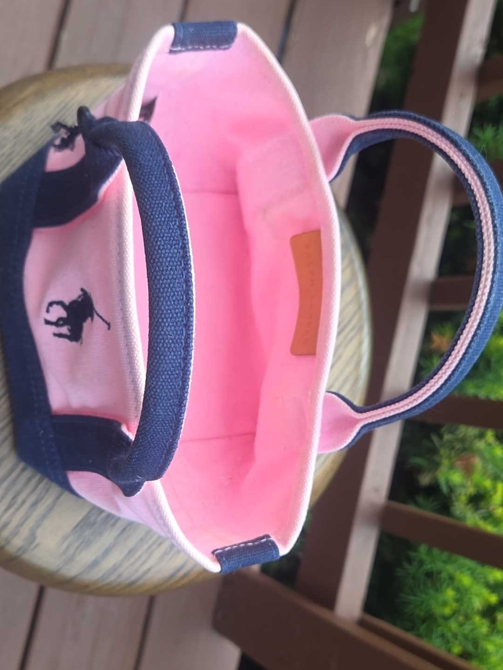 Polo Ralph Lauren Mini Canvas Tote Bag Pink & Navy - Picture 2 of 12